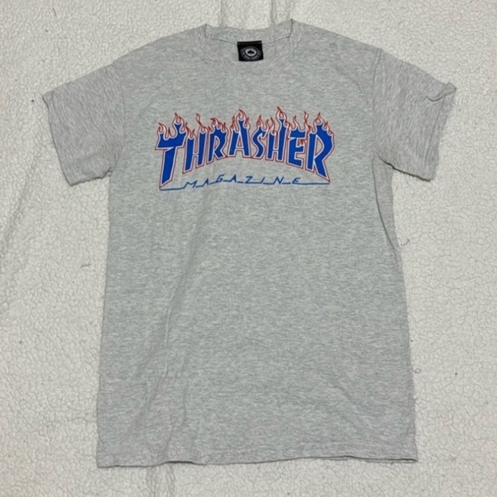 Thrasher Magazine Patriot Flame Heather Grey Men's Short Sleeve T-Shirt size S